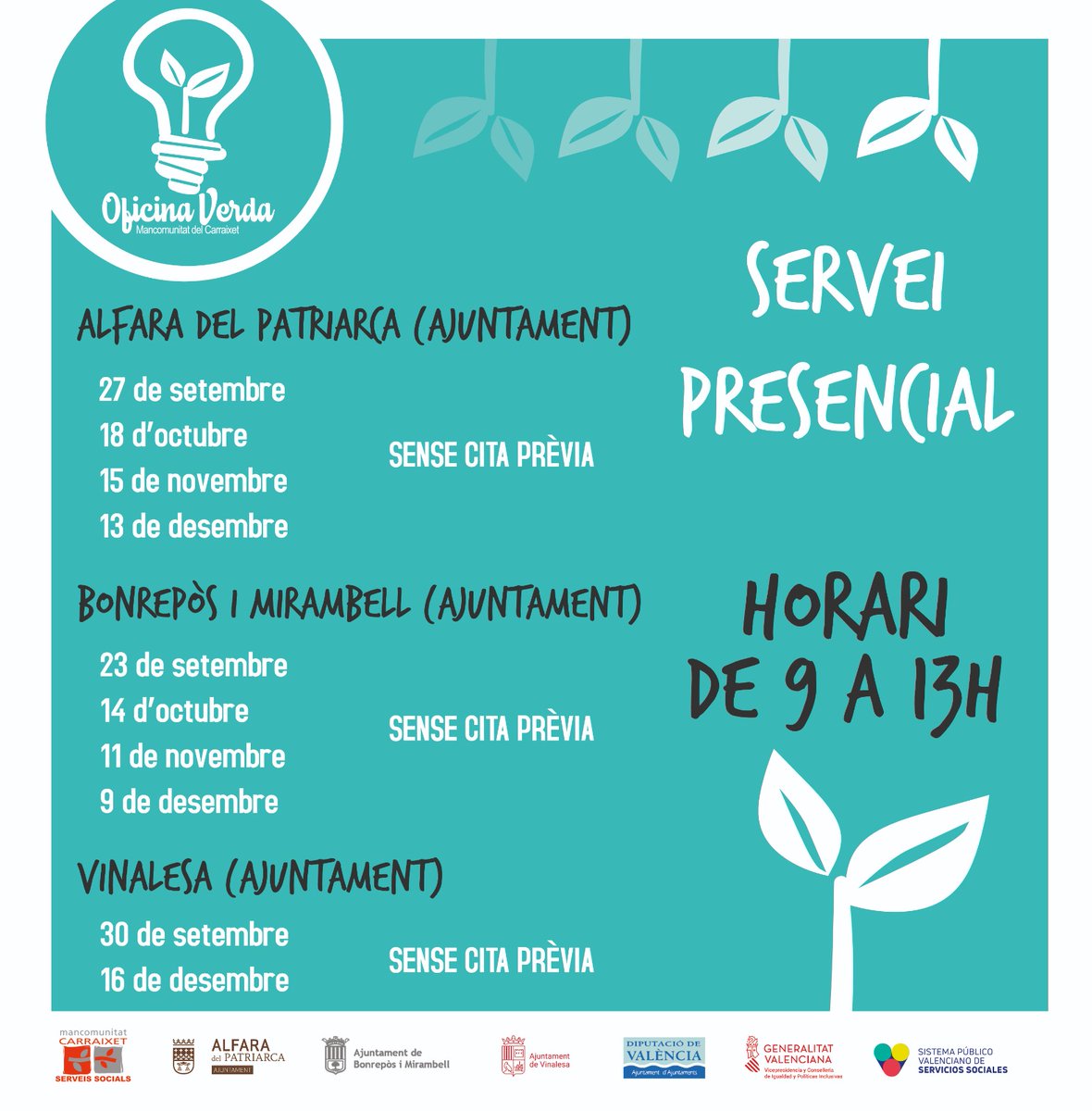 SERVEIS SOCIALS | OFICINA VERDA

📑Recorda que disposes d'un servei gratuït per a assessorar-te sobre les factures dels subministraments de l'habitatge (gas, llum, aigua…)💡💧

També s'ofereix informació sobre bons, ajudes, instal·lació de plaques solars…☀️