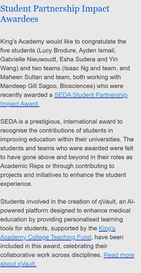 Congratulation to Issac Ng and Maheen Sultan and teams for the Student Partnership Impact Awards!! So proud of you all!!