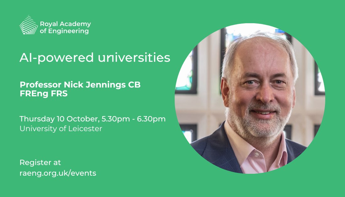 How can AI improve the way universities operate? Join Professor Nick Jennings, Academy Fellow and Vice-Chancellor and President of <a href="/lborouniversity/">Loughborough University</a>, on 10 October as he presents a public lecture on the future of AI-powered universities:
raeng.org.uk/events/2024/oc…