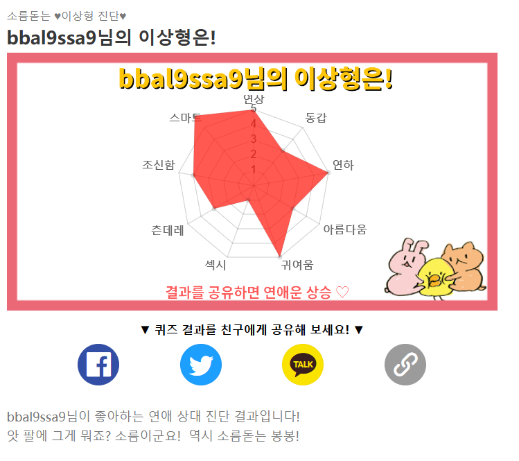 bbal9ssa9's tweet photo. 연상이든 연하든 상관없다는건가 ??ㅋㅋ
근데 귀여움은 맞음 ㅋㅋㅋ
소름돋는 ♥이상형 진단♥ (https://t.co/sJbW8rMVoM) https://t.co/Q181G4XG9n