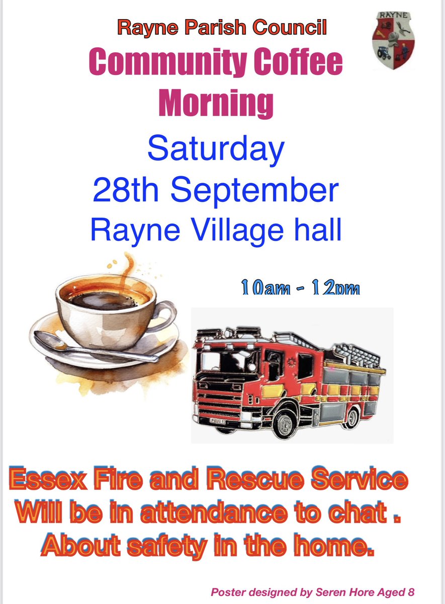 Come and join us on Saturday.
<a href="/Raynehallhire/">Rayne village hall</a>  <a href="/ECFRS/">Essex Fire Service</a>
