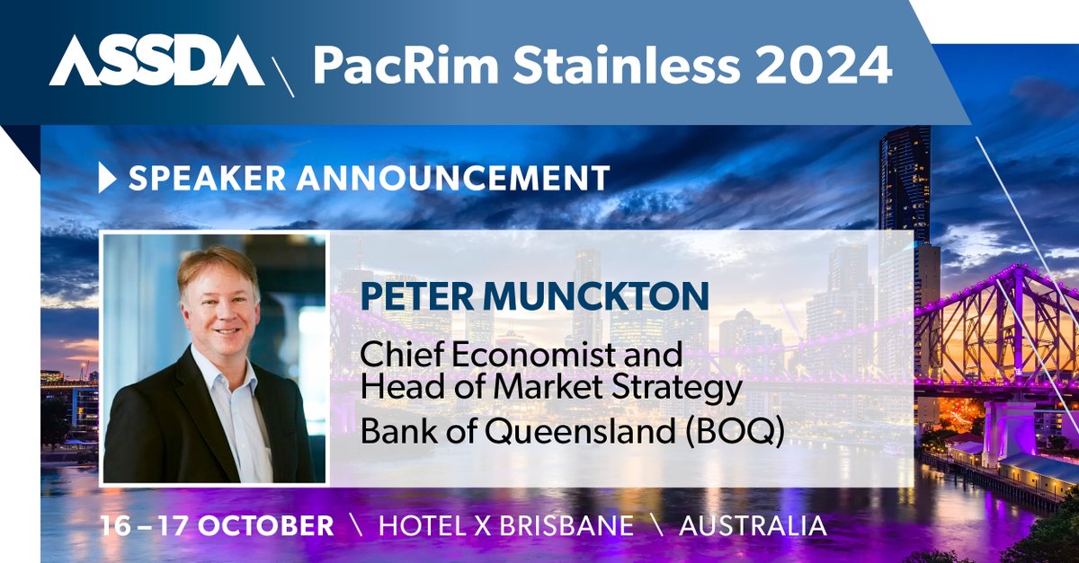Join us at #PacRimStainless2024 as crowd favourite Peter Munckton takes the stage to deliver his highly anticipated economic update! Register now at pacrimstainless.com #STAINLESSSTEEL