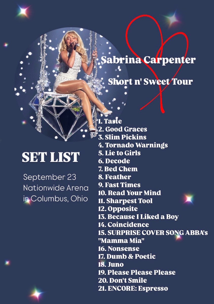 Sabrina Carpenterサイン入り　セトリリスト Sabrina Carpenterサイン入り セトリリスト Sabrina セトリリスト