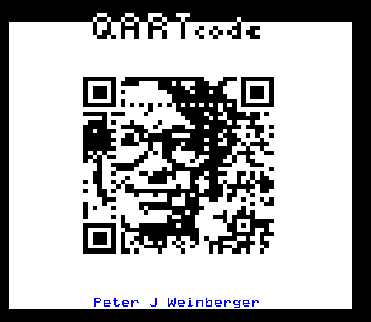 andyuglifruit's tweet photo. Blending technologies and art here... some #teletext #3bit #pixelart.  A Teletext (1974) rendition of this QR Code (1994) art (2012) based on Rob Pike's photograph (~1980?) of PJW, done here in 2024. https://t.co/LimKyjYTtl