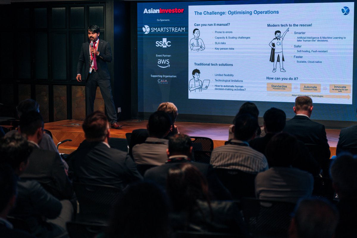AsianInvestor (@asianinvestor) on Twitter photo The COO Forum is underway! The event commenced with a panel discussion featured <a href="/HSBC/">HSBC</a> Global Asset Management, <a href="/SSCTechnologies/">SS&C Technologies</a>, NF trinity, <a href="/Allianz/">Allianz</a> Global Investors.
Next, Rohith Rajamony from <a href="/SmartStream_STP/">SmartStream</a> delivered an inspiring presentation exploring AI. The COO Forum is underway! The event commenced with a panel discussion featured <a href="/HSBC/">HSBC</a> Global Asset Management, <a href="/SSCTechnologies/">SS&C Technologies</a>, NF trinity, <a href="/Allianz/">Allianz</a> Global Investors.
Next, Rohith Rajamony from <a href="/SmartStream_STP/">SmartStream</a> delivered an inspiring presentation exploring AI.