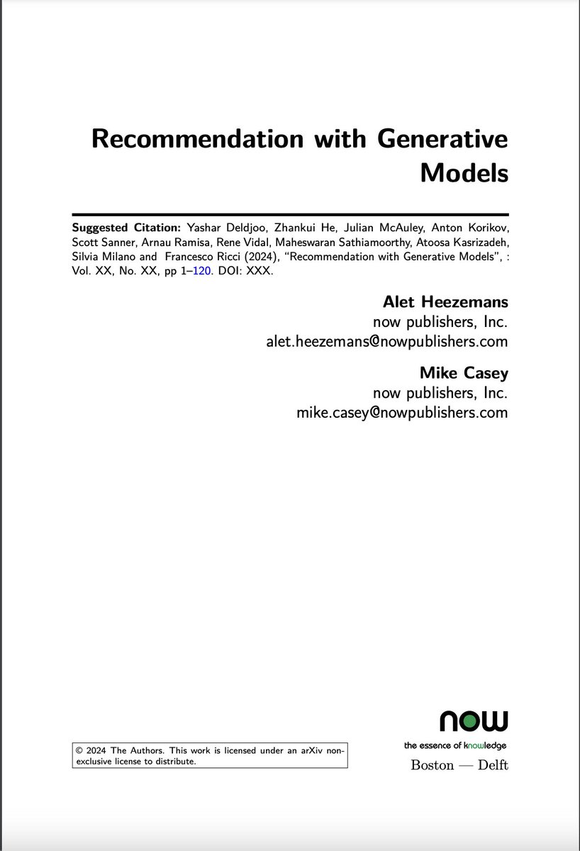 🌸📖 I am literally *proud* to announce that our book *Recommendation with #Generative Models* is now available online! A great collaboration with brilliant minds, covering everything from fundamentals to more advanced #GenRecSys models and new application areas: