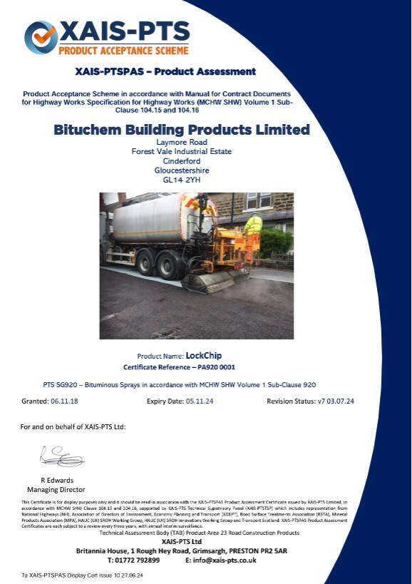 BituChem's tweet image. #Encapsulation:
The Future of PotholePrevention on Our Highways!

#LockChip - A revolutionary sealed surface dressing emulsion designed to protect newly dressed highways.
#BituChem proudly hold the exclusive PTS PAS Approved #accreditation.
#HighwayInnovation #PotholePrevention