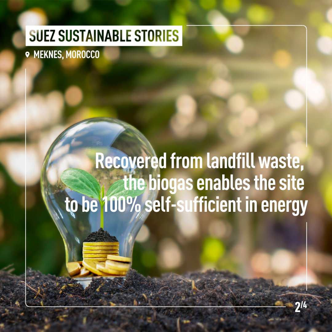 suez's tweet photo. In Meknes, Morocco, what used to be a dumpsite on the outskirts of the city has been transformed into a Green Landfill that produces compost and biogas. The site is now energy self-sufficient demonstrating our commitment to decarbonising energy. 
#SUEZSustainableStories https://t.co/L6L7fD38k4