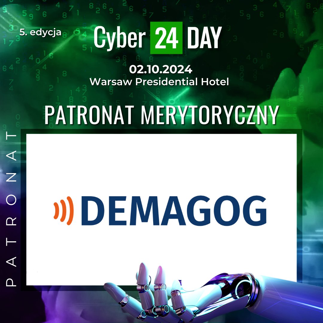 CyberDefence24's tweet photo. 🤝 Informujemy, że @DemagogPL objął wydarzenie #Cyber24Day Patronatem Merytorycznym!
📆 To już za chwilę! Do zobaczenia 2 października w Warsaw Presidential Hotel (dawny Hotel Marriott)!
Zarejestruj się i DOŁĄCZ DO NAS!👇
https://t.co/8Phd8kE4s2 https://t.co/kwzDJ9qHJ5