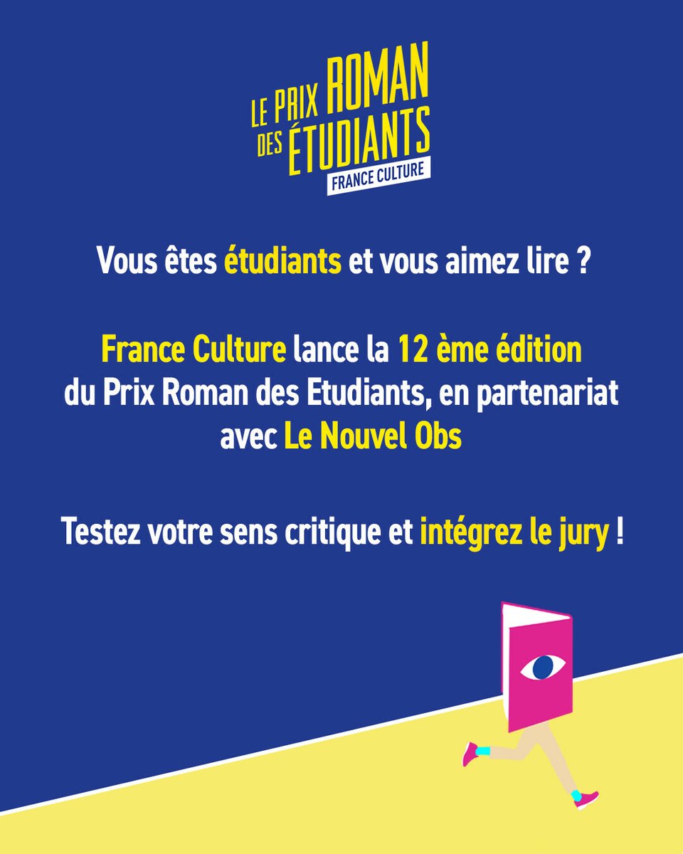 franceculture's tweet photo. 📢 Vous êtes étudiants ? Vous aimez lire ?
Intégrez le jury de la 12ème édition du Prix Roman des étudiants France Culture, en partenariat avec @Le_NouvelObs !
Avec le soutien de @sup_recherche et du @LeCNL.
📚Lisez, partagez, votez ! ➡️ https://t.co/VhTVg6gOV5 https://t.co/ttbjM9Pqkr