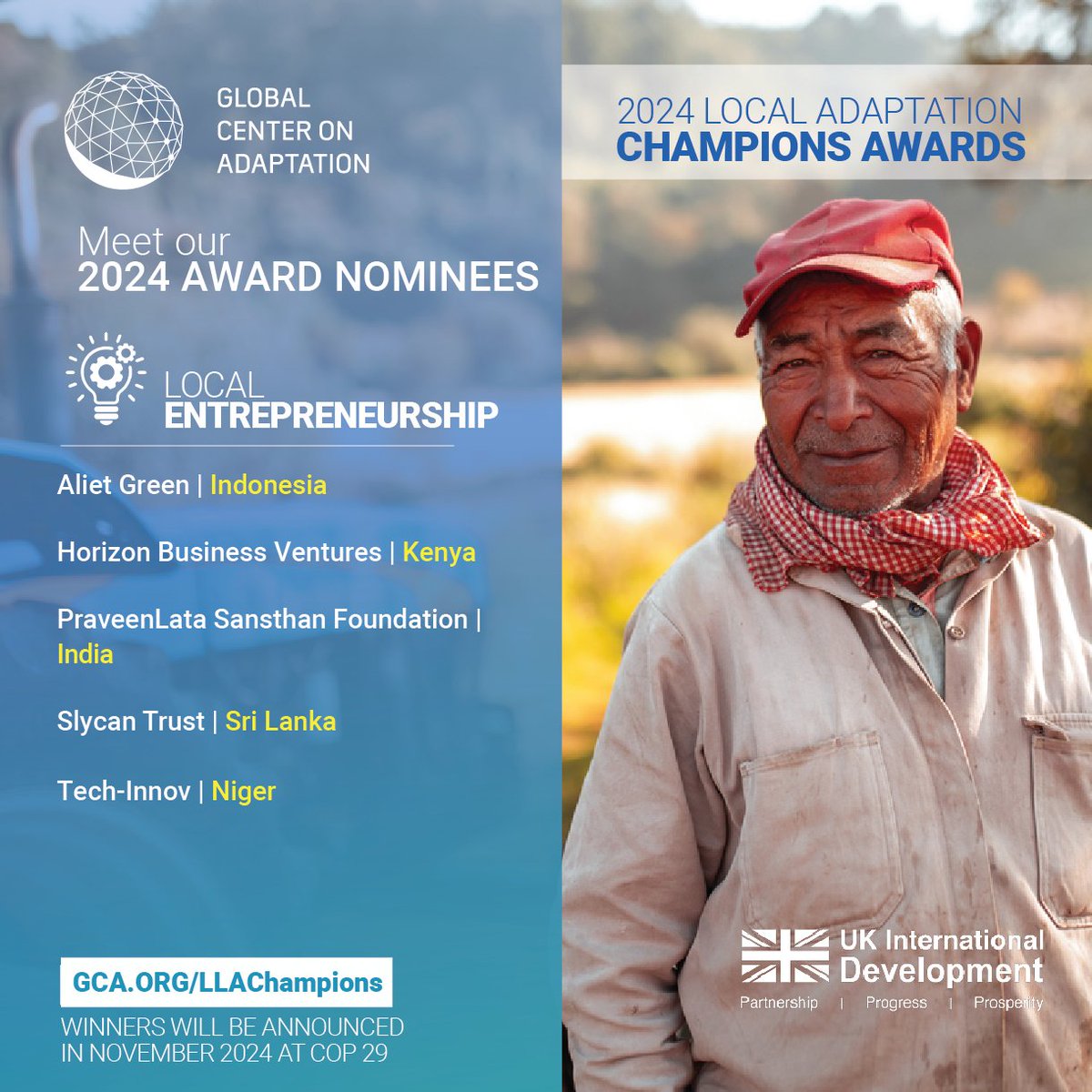 Global Center on Adaptation (@gcadaptation) on Twitter photo Congratulations to the nominees for the 2024 Local Adaptation Champions Awards in the Locally Entrepreneurship category:
🔹 Aliet Green
🔹<a href="/VenturesHorizon/">Horizon Business Ventures</a>
🔹 <a href="/PLSansthan/">PraveenLata Sansthan Foundation</a>
🔹 <a href="/SLYCANTrust/">SLYCAN Trust</a>
🔹 TECH INNOV
🔗gca.org/news/nominees-… Congratulations to the nominees for the 2024 Local Adaptation Champions Awards in the Locally Entrepreneurship category:
🔹 Aliet Green
🔹<a href="/VenturesHorizon/">Horizon Business Ventures</a>
🔹 <a href="/PLSansthan/">PraveenLata Sansthan Foundation</a>
🔹 <a href="/SLYCANTrust/">SLYCAN Trust</a>
🔹 TECH INNOV
🔗gca.org/news/nominees-…