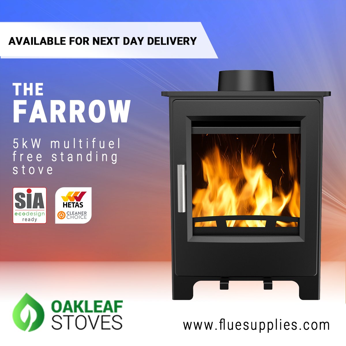 FlueSupplies's tweet image. The Farrow is not only extremely efficient, it exceeds current government clean air requirements. Order before 4pm for next day delivery: fluesupplies.com/oakleaf-stoves #logburner #woodburningstove #multifuel #ecofriendlyheating #cosyhome #ecodesign #hetascleanerchoice #oakleafstoves