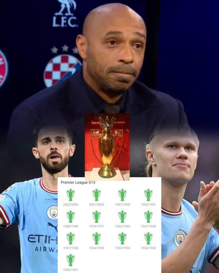 harmonybrownie's tweet photo. Thierry Henry reminding Bernardo Silva and Erling Haaland that 🗣 Arsenal has won 13 premier league trophies 🏆 and we are the only club with the gold premier league trophy..
So be humble....

And make sure you don't cross the boundaries. 

We are the Arsenal 🔴⚪ https://t.co/9qF0YR270W