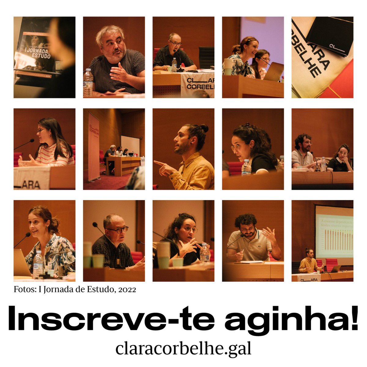 As Jornadas de Estudo Clara Corbelhe convocam uma comunidade crescente de pessoas comprometidas com o pensamento crítico na Galiza e em galego 🧡

Inscreve-te hoje para a Jornada do 5 outubro em Ponte Vedra: estão a voar as vagas! 

◽️ claracorbelhe.gal/estudos/iii-jo…