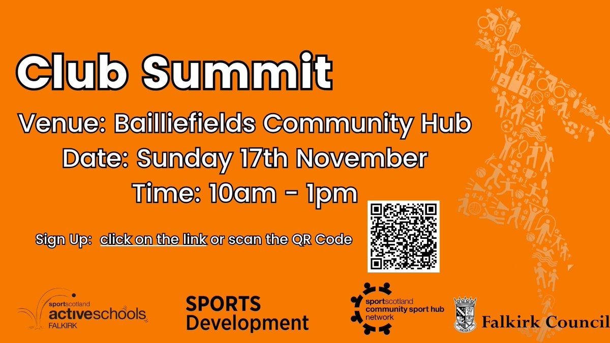 Falkirk Community Sport Hubs (@martin_csh) on Twitter photo ‼️Club Summit 2024‼️
Thanks to <a href="/BailliefieldsCH/">Bailliefields Community Hub</a> we will be hosting our 2024 club summit in their venue.
The summit will allow for plenty of conversations and connections between clubs in Falkirk.
Click on the link 👇or scan the QR code to sign up!
eventbrite.co.uk/e/falkirk-spor… ‼️Club Summit 2024‼️
Thanks to <a href="/BailliefieldsCH/">Bailliefields Community Hub</a> we will be hosting our 2024 club summit in their venue.
The summit will allow for plenty of conversations and connections between clubs in Falkirk.
Click on the link 👇or scan the QR code to sign up!
eventbrite.co.uk/e/falkirk-spor…