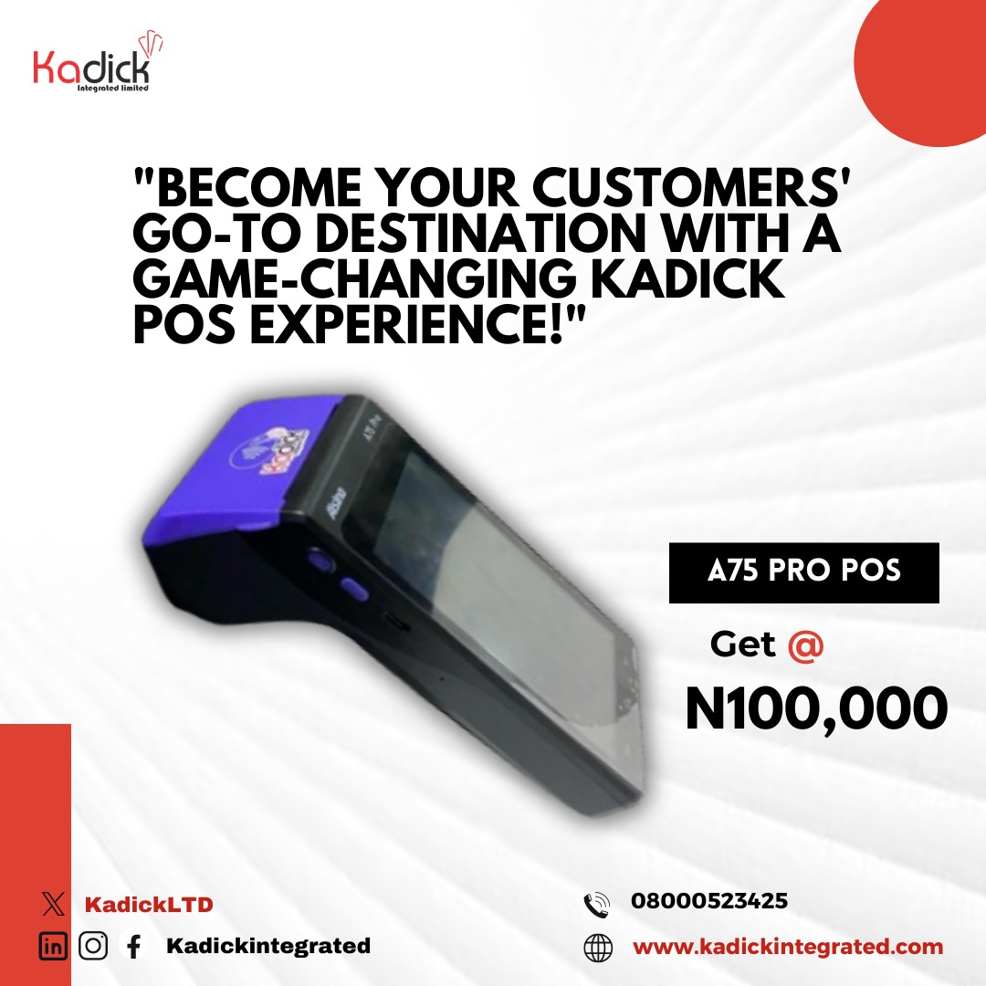 KadickLTD's tweet photo. Seamless Payments, Happy Customers – Elevate Your Business Today!"
Get your A75 PRO POS today! Contact us now to get started: 08061921462 or 08061516556."
#pos #posagents #posbusiness #kadickpos #kadickintegrated #fintech #fintechcompany https://t.co/LCS7YfZh7N