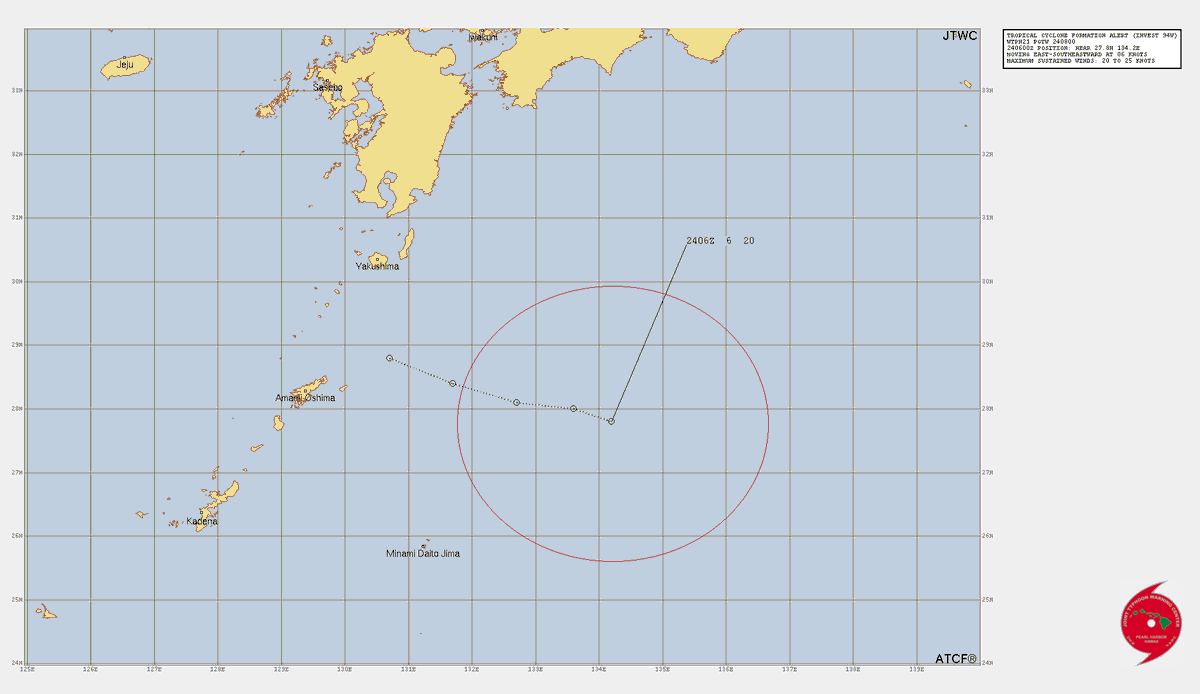 LimWeather's tweet photo. #Invest94W,E of #Amami,#Kagoshima has a #TCFA,forecast to head NE and skirt along S #Japan's coast Interests there should watch this closely!
#Wxtwitter #Wxx #Tropicswx #Cimaron #18W #台風16号 #94W https://t.co/uFT34aZg66