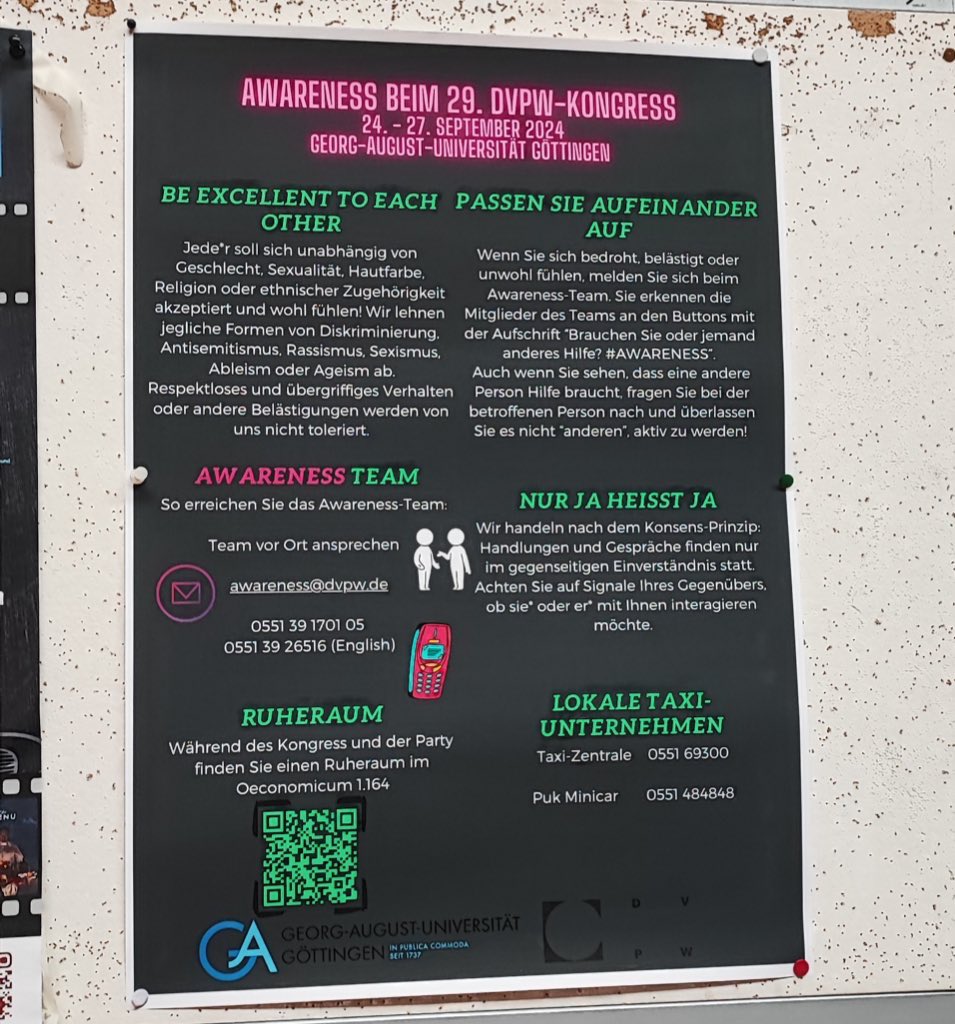 Burcu Ucaray-Mangitli🖤 (@bmangitli) on Twitter photo Bei dem diesjährigen <a href="/dvpw/">DVPW</a> Kongress haben wir zum ersten Mal ein Awareness-Team! Ihr erkennt das Team an den Buttons. Alle Meldungen werden vertraulich behandelt. <a href="/uniGoettingen/">Uni Göttingen</a> 
#AWARENESS #Respekt #aufeinanderaufpassen #DVPW2024 Bei dem diesjährigen <a href="/dvpw/">DVPW</a> Kongress haben wir zum ersten Mal ein Awareness-Team! Ihr erkennt das Team an den Buttons. Alle Meldungen werden vertraulich behandelt. <a href="/uniGoettingen/">Uni Göttingen</a> 
#AWARENESS #Respekt #aufeinanderaufpassen #DVPW2024