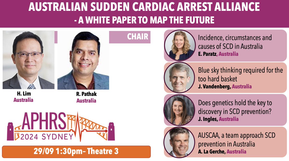 #APHRS2024 - #SCD Session
🗓️29/09 at 1:30pm 📍Theatre 3

Let's raise awareness, share knowledge, and work together to save lives. Whether you're a healthcare professional, survivor, or someone passionate about heart health, this is for you! 💡 Don't miss out on this vital