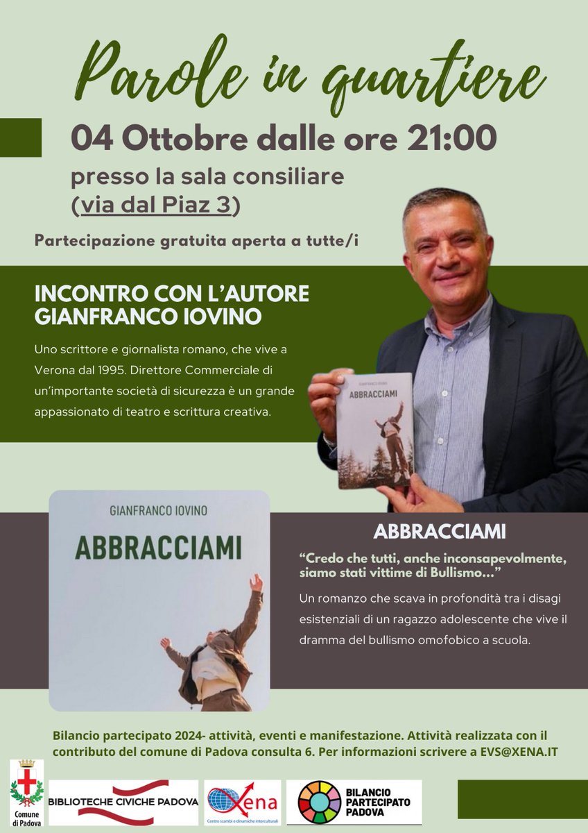 Bellisonus's tweet image. La Cartolibreria Booklet di Zevio consiglia la presentazione del Libro:
Abbracciami di G. iovino
📷📷📷 libreriagiampaolo.it/.../abbracciam… 📷📷📷  #IovinoRomanzi #GianfrancoIovino #CapponiEditore #Procida #libridaleggere #libri #librichepassione #librisulibri #librisulcomodino #bullismo