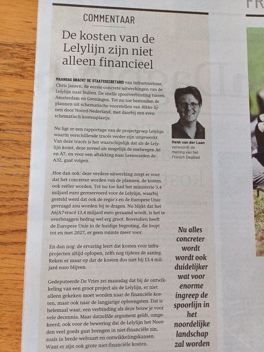 Dúdlik commentaar oer de #Lelylijn fan #henkvanderlaan yn it #frieschdagblad fan hjoed 24 september. Tink goed nei politiek oer de stappen dyt jim sette. It wennet hjir net ferkeard.