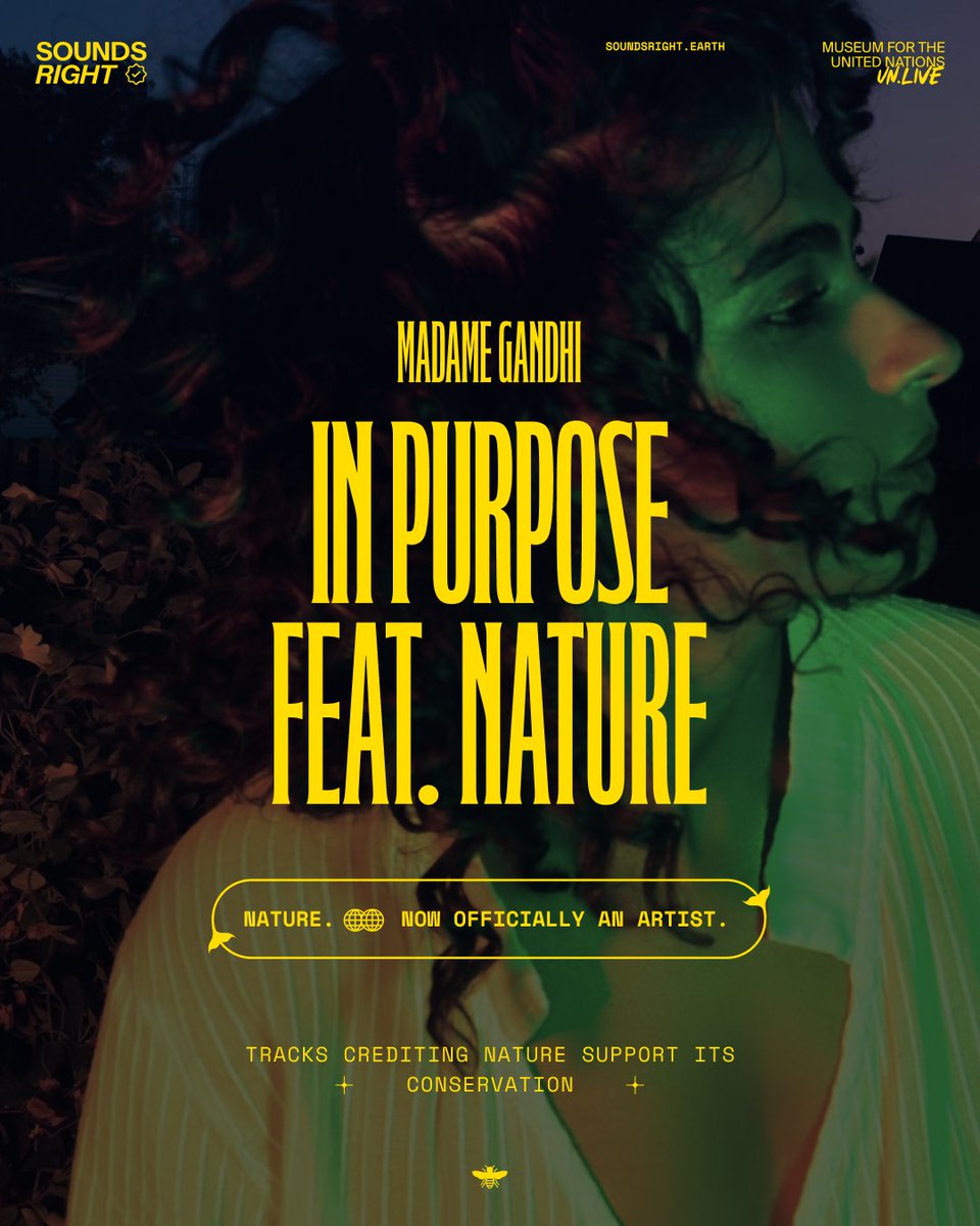 "Artists have long had the great honor and responsibility of using music for a higher purpose [...] this is my first foray into vibrating as one with the planet".

Using sounds of melting glaciers, <a href="/MadameGandhi/">Madame Gandhi</a> features NATURE on In Purpose 💛

Listen: open.spotify.com/playlist/38ABj…