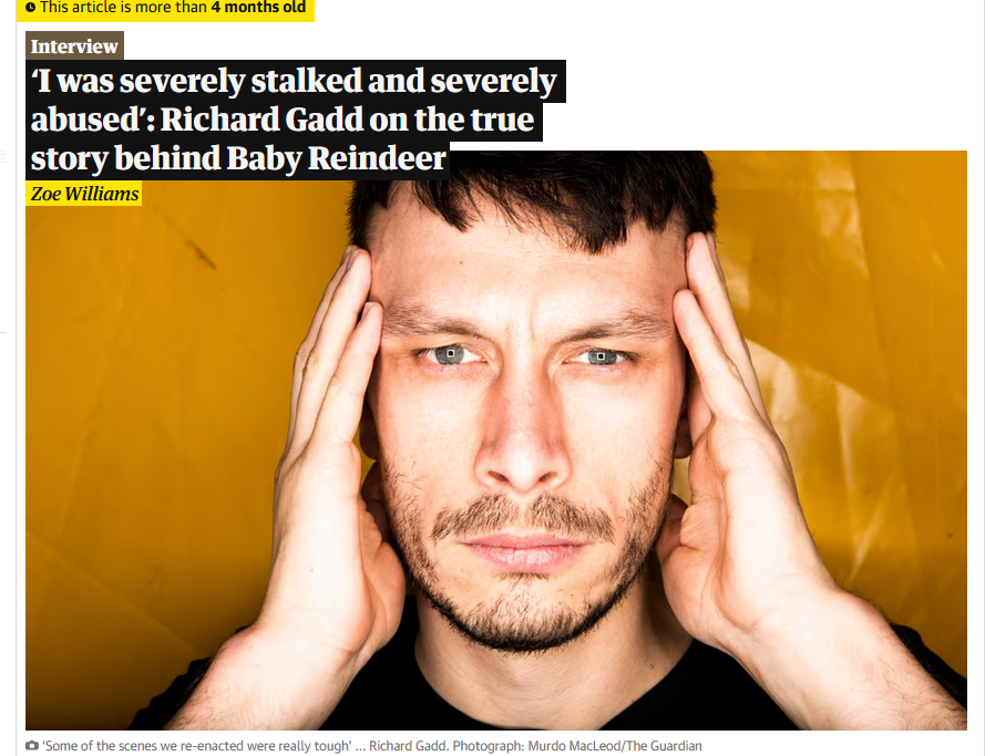 LThafree's tweet photo. I can think of two words that springs to mind when thinking of fleeting-eyebrowed Baby Reindeer inventor Richard Gadd.
One word rhymes with 'sporran' and the other rhymes with 'bumbag'. #babyreindeer https://t.co/V7yS3JbjXs