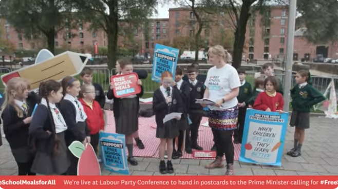 NoChildBehindUK's tweet photo. And finally, we hear from the most persuasive of all at #LabourConference2024: the children!

Josie, year 6 pupils at @MonksdownSchool delivers a simple message for the Prime Minister @Keir_Starmer at #Lab24: it's time for #FreeSchoolMealsForAll! https://t.co/zrrAQ0gWoB