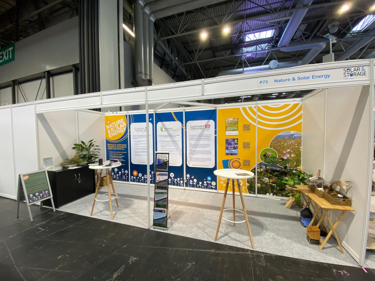 Energy_Environ's tweet photo. We're at stand P73 (Hall 6) @SolarStorageUK talking about solar, nature, and everything ecology &amp; biodiversity on solar farms!

Come talk to us between today and Thursday.

BNG, habitat creation, wildlife, soils...

@LancsUniLEC, Clarkson &amp; Woods, Wychwood Biodiversity https://t.co/VmihCBtIqN