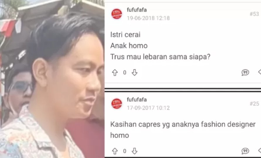 Sebiadabnya anak gila ini menghina dan memfitnah brutal: 
-----
Istri cerai
Anak homo
Terus lebaran sama siapa?

Kasihan capres yang anaknya fashion designer homo
-----
Hanya Psikopat yang mampu menghina dengan keji orang-orang yang tidak punya salah apa-apa dengannya, tidak
