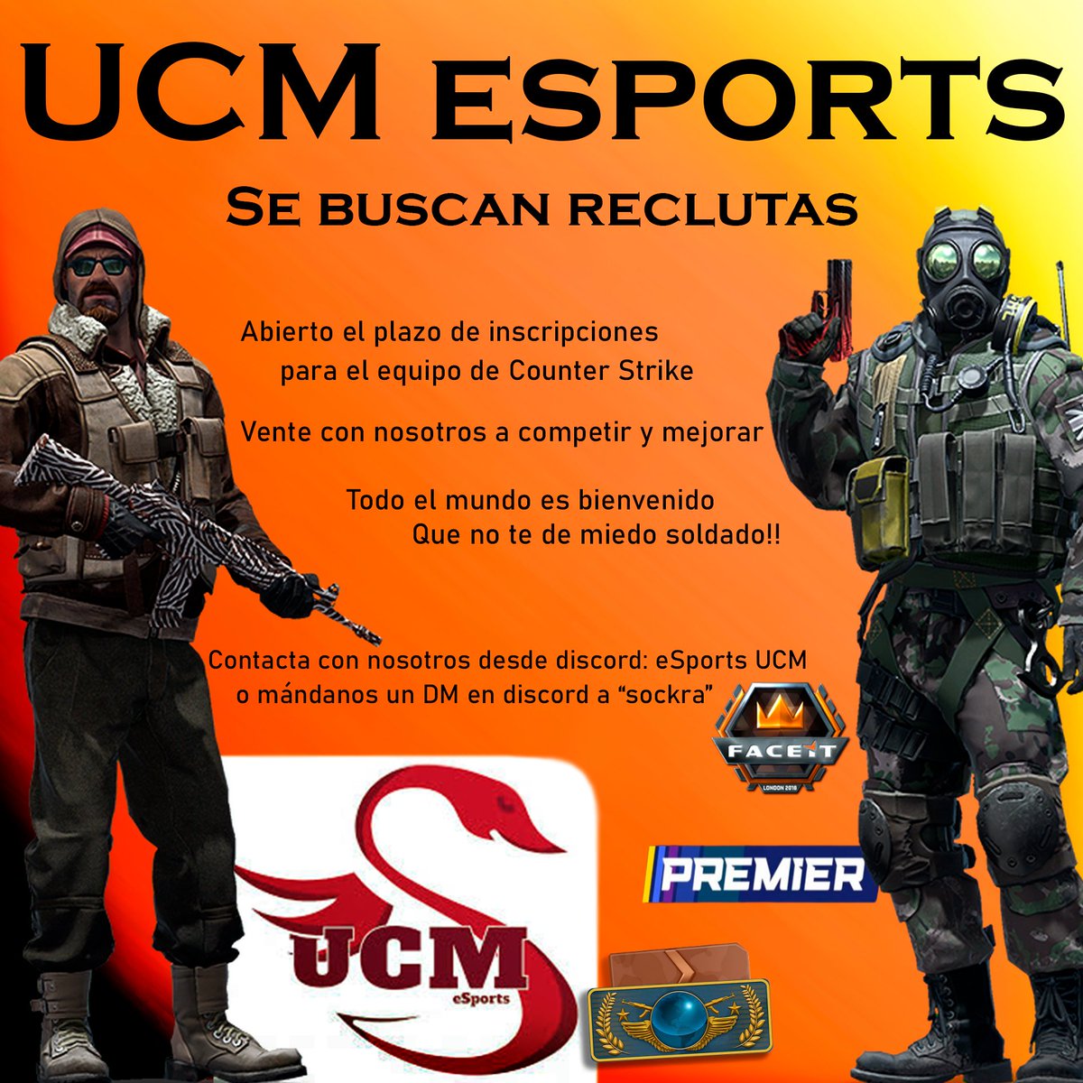 ¡Se buscan reclutas para el equipo de #CounterStrike!
La doctrina es disfrutar, conocer gente nueva, competir y mejorar. 
¡Que no te dé miedo apuntarte!
👇👇👇👇👇👇👇👇👇