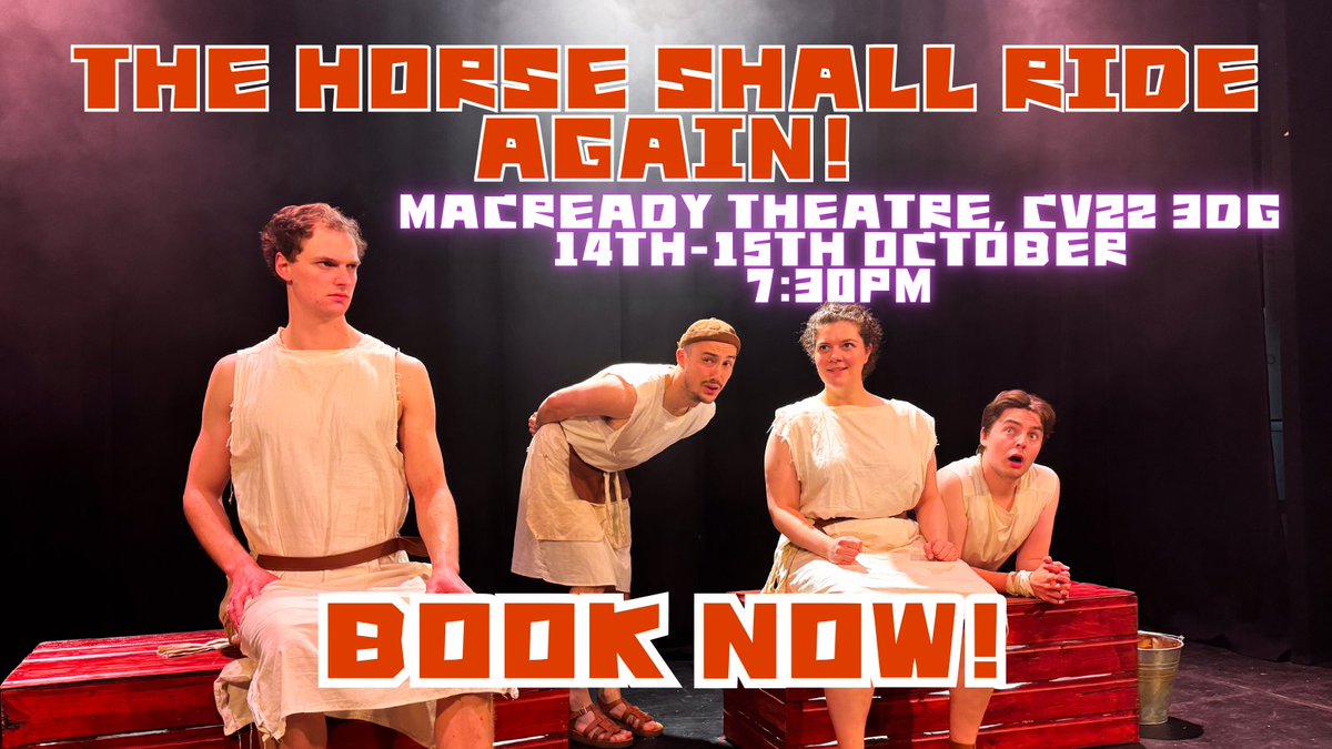 🐴 WE ARE BACK!! 🐴

Burning Down the Horse returns after its' sell-out five-star Edinburgh Fringe run!

Join your fellow soldiers at the Macready Theatre on Monday 14th and Tuesday 15th of October at 7:30pm. 

Tickets are selling fast so click here:
ticketsource.co.uk/whats-on/rugby…