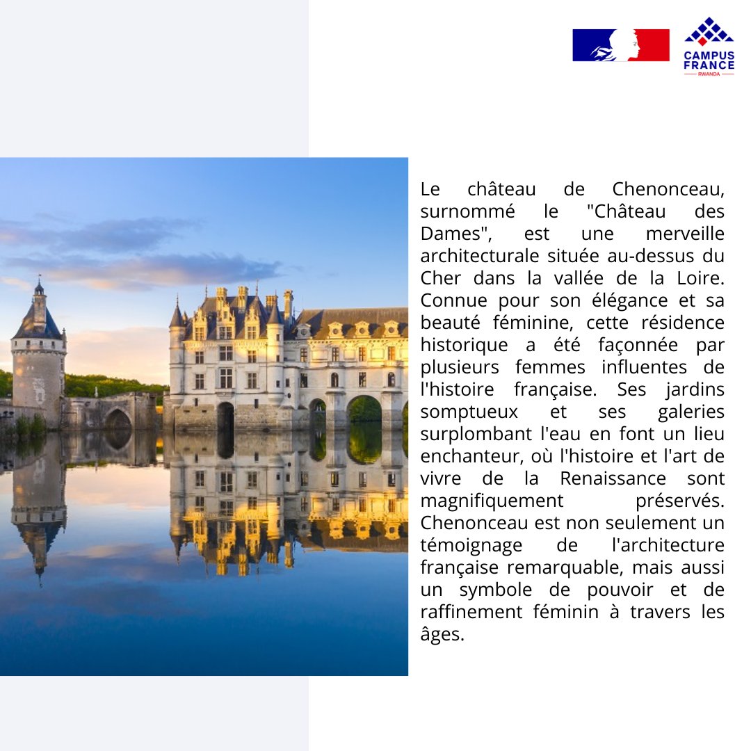 Viens #étudier en #France et prépare toi à découvrir ses trésors ✨ Cette semaine  #découvrons ensemble le #Château de #Chenonceau #étudesenfrance