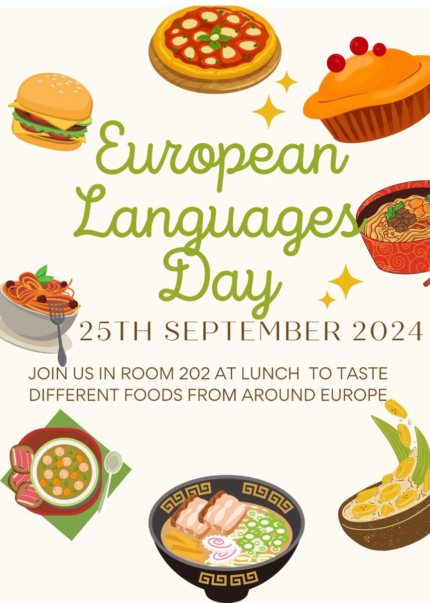 Please join us tomorrow for our European Day of Languages lunch to taste different foods from around Europe in <a href="/MissAndersonAz2/">Miss Anderson-Aziz</a> ´s Room 202. Pupils and staff welcome 🤗 🇫🇷 🇪🇸 🇩🇪 A demain!