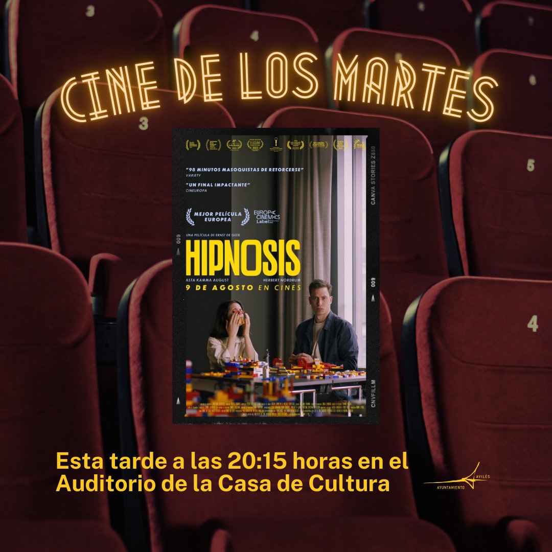 📽️ La comedia sueca "Hipnosis", hoy en el Cine de los Martes

📌 Esta tarde a las 20:15 horas en la Casa de Cultura
🎟️ Entradas 3€ en la taquilla y en: i.mtr.cool/wjivvtvdqb

ℹ️ Más información: i.mtr.cool/xihnjenvpy