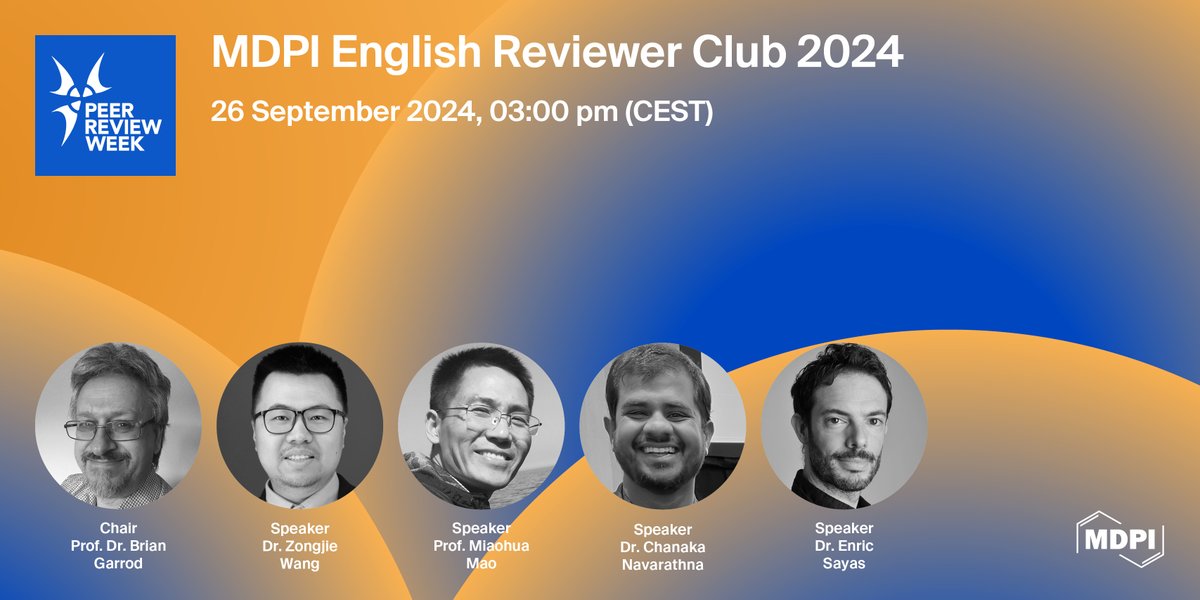 Aligned with this year’s #PeerReviewWeek theme - Innovation and Technology in Peer Review, <a href="/MDPIOpenAccess/">MDPI</a> is excited to announce our upcoming webinar entitled “MDPI English Reviewer Club 2024”!  

🔗: t.ly/uxt4I
Register HERE: t.ly/RApXo

#MDPIWebinar
