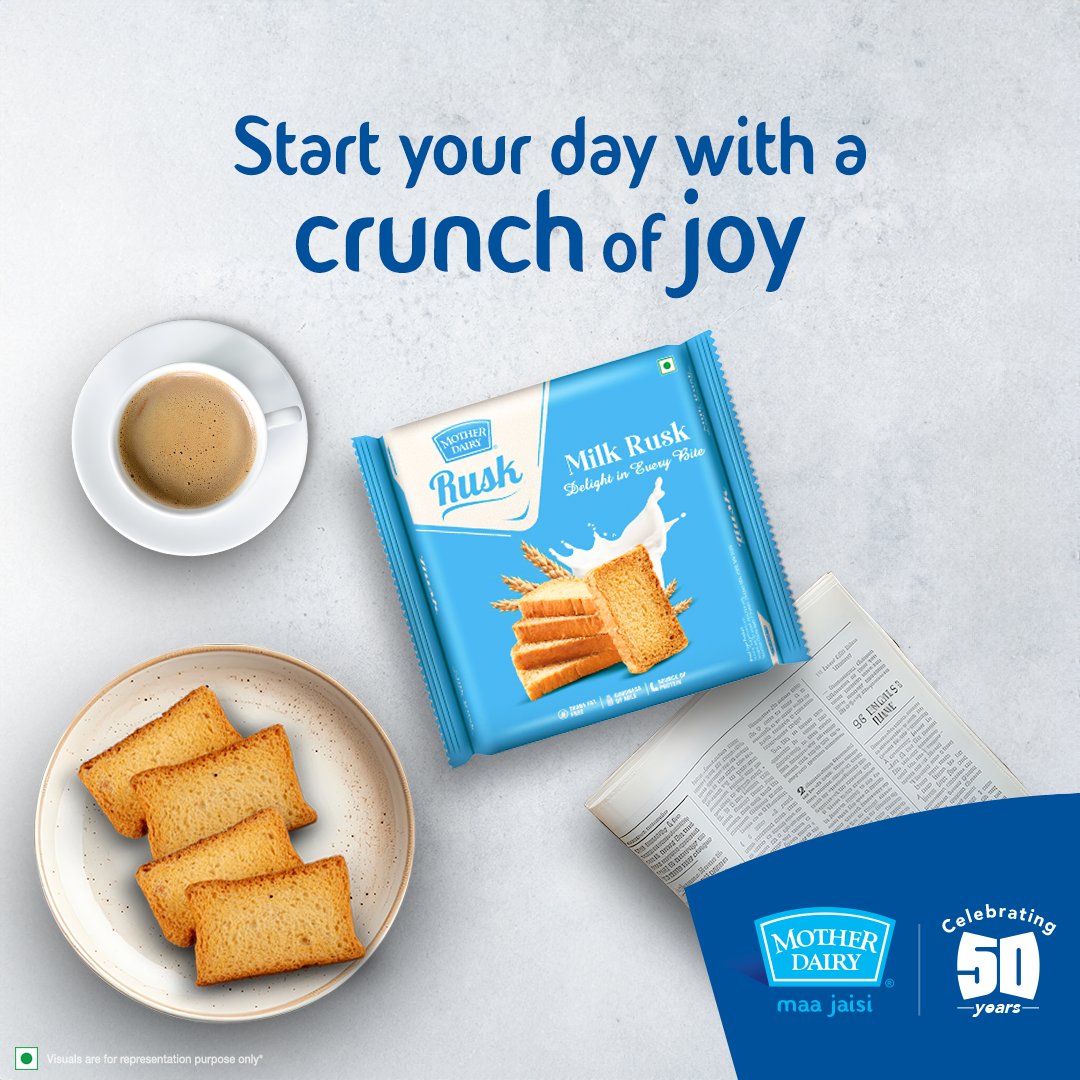 MotherDairyMilk's tweet photo. Every morning deserves a crunchy delight. 😍​
.​
.​
.​
#NewLaunch #MotherDairyRusk #MotherDairy #snacks #rusk #breakfasttime #BreakfastPartner https://t.co/Csd9pWK5Er