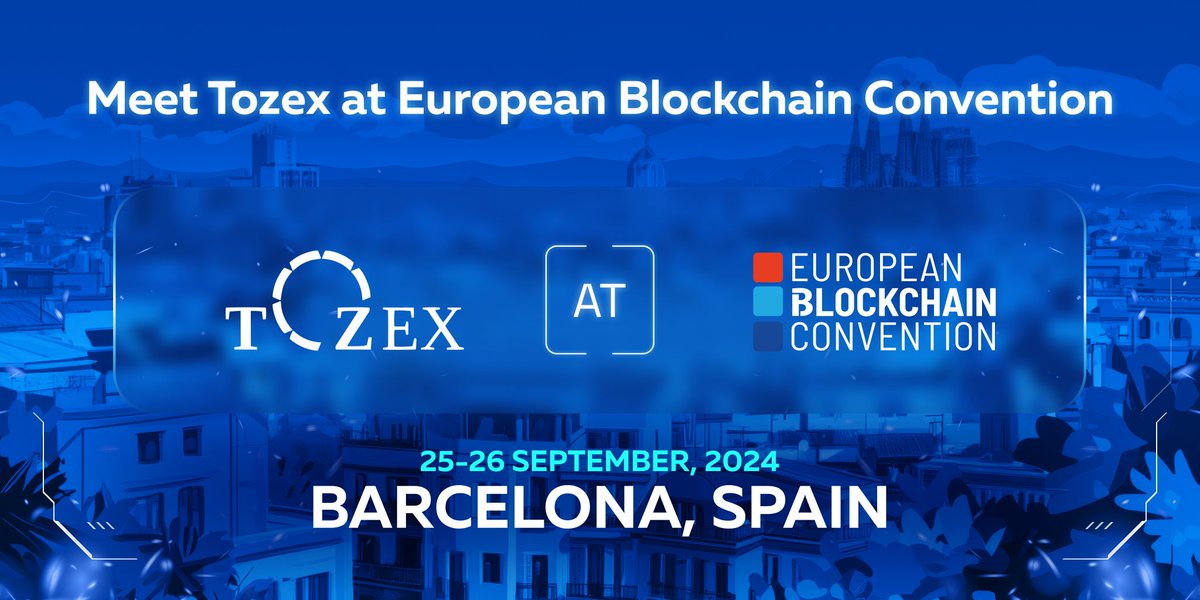 Tozex (@tozexofficial) on Twitter photo π Meet Tozex at <a href="/EBlockchainCon/">European Blockchain Convention</a>!
π
September 25-26, 2024
π Barcelona, Spain
π Donβt miss the chance to explore innovation and new opportunities with us.
Letβs connect in Barcelona! π
#Tozex #Blockchain #Web3 #Tokenization #DeFi #DigitalAssets π Meet Tozex at <a href="/EBlockchainCon/">European Blockchain Convention</a>!
π
September 25-26, 2024
π Barcelona, Spain
π Donβt miss the chance to explore innovation and new opportunities with us.
Letβs connect in Barcelona! π
#Tozex #Blockchain #Web3 #Tokenization #DeFi #DigitalAssets