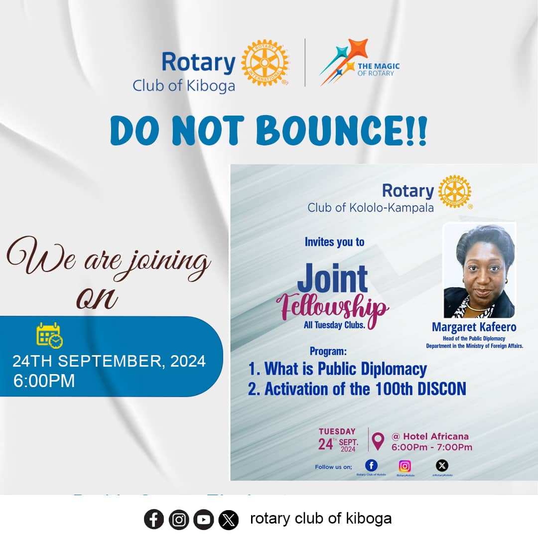 Rotary Club of Kiboga (@rckibogad9123) on Twitter photo Join Zoom Meeting
zoom.us/j/95502000118?β¦
Meeting ID: 955 0200 0118
Passcode: 7x#S%kb@
---
<a href="/RCKibogaD9123/">Rotary Club of Kiboga</a> will be having joint fellowship with all Tuesday clubs organised by <a href="/RotaryKololo/">Rotary Kololo</a> .
You can't afford to miss this....!π₯°π₯°π Join Zoom Meeting
zoom.us/j/95502000118?β¦
Meeting ID: 955 0200 0118
Passcode: 7x#S%kb@
---
<a href="/RCKibogaD9123/">Rotary Club of Kiboga</a> will be having joint fellowship with all Tuesday clubs organised by <a href="/RotaryKololo/">Rotary Kololo</a> .
You can't afford to miss this....!π₯°π₯°π