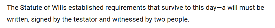 Dave_Lifelines's tweet photo. I've been reading up on the 1540 Statute of Wills (32 Hen VIII c.1) and I've found lots of references online - including the W*k*pedia page - claiming that it established the principle that wills had to be in writing and formally witnessed. It's just not true!
#ReadTheLegislation https://t.co/f2JTLJTtPf