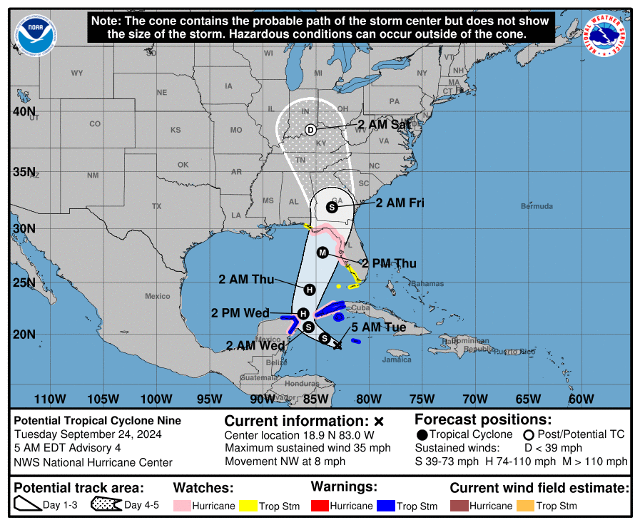 benbiotic's tweet photo. Be ready, Florida. Potential Tropical Cyclone Nine is forecasted to become a hurricane by Wednesday. Landfall is Thursday along the Florida Gulf Coast. We already have an insurance crisis &amp; no affordable housing/rent here. #flwx #Helene Hurricane info: https://t.co/jjwC0qicTY https://t.co/hjD942LHRY