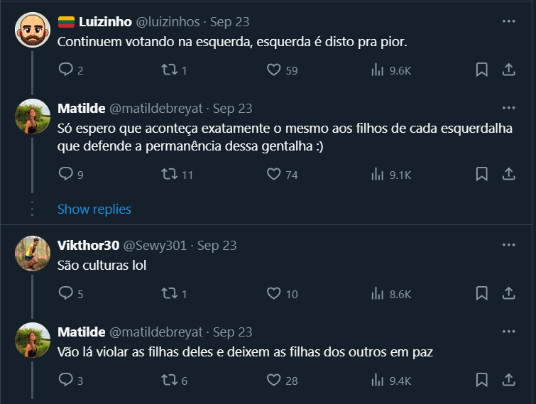 FRCanelas's tweet photo. @matildebreyat Ou seja o teu problema não é um caso de tentativa de violação mas a etnia do violador! Tem vergonha na cara! Ninguém, e friso o NINGUÉM!, deve sofrer uma violação seja de quem for! https://t.co/fJtVH3SXE5