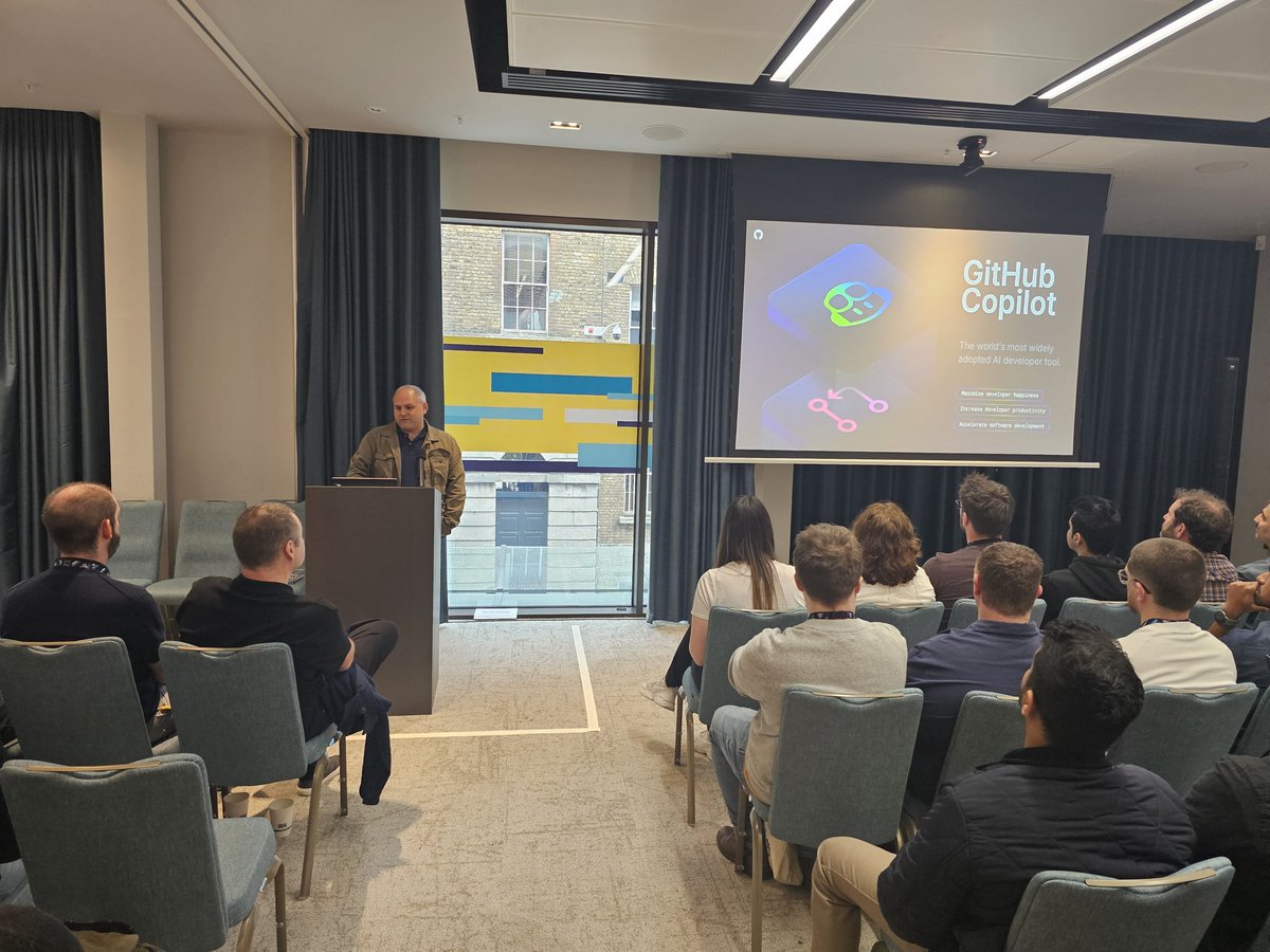 GarthGilmour's tweet photo. Final vendor talk at #LibertyITTechCon. @martinwoodward on how AI enhances the developer experience at GitHub. https://t.co/vBKzmLLAnn