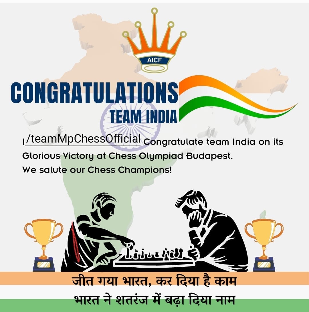 mpchessofficial's tweet photo. Your team work and strategy paid off! Congratulations team India! https://t.co/yYS9FGQbE9