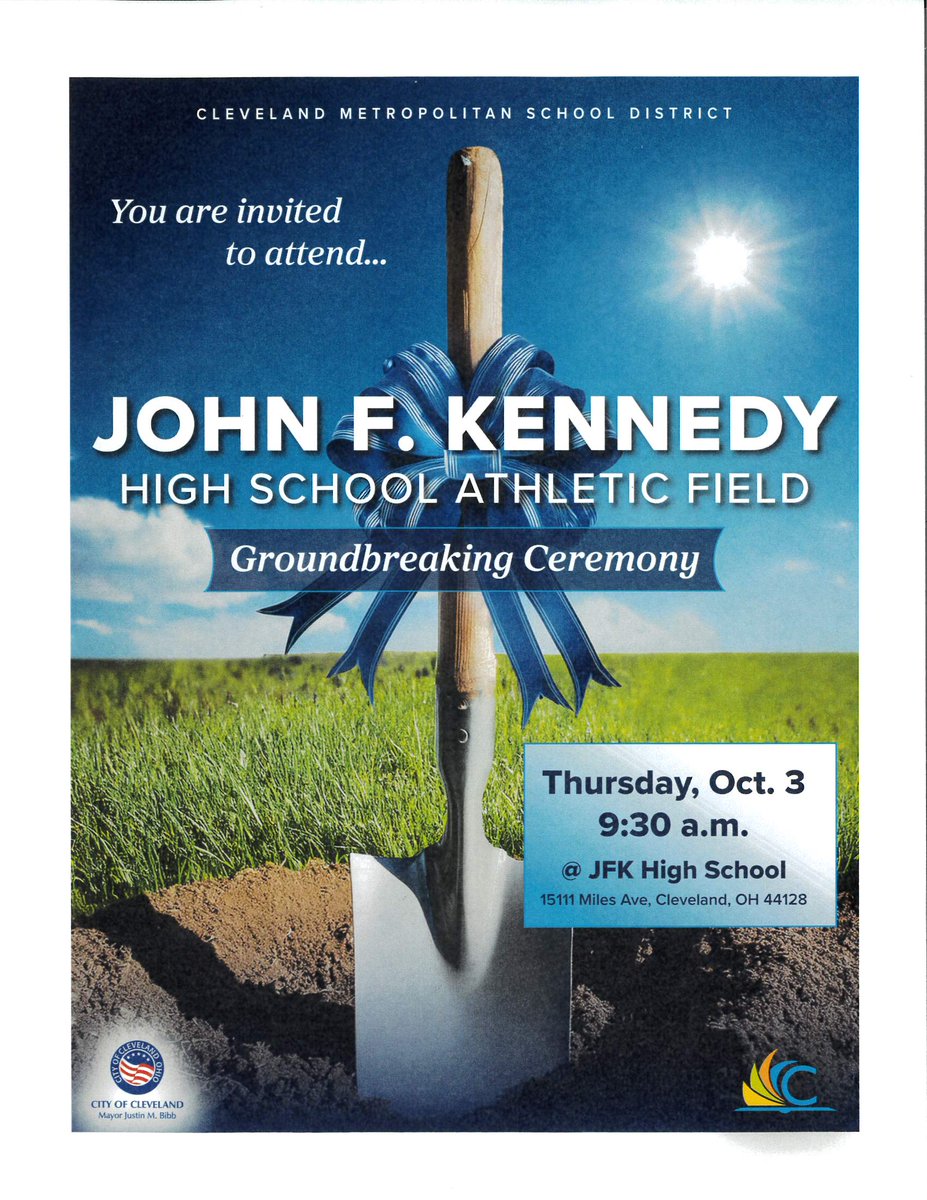 Join us next Thursday 10/3 at 9:30am for the John F. Kennedy High School Athletic Field Groundbreaking Ceremony (15111 Miles Ave) <a href="/CLEMetroSchools/">Cleveland Metropolitan School District</a>