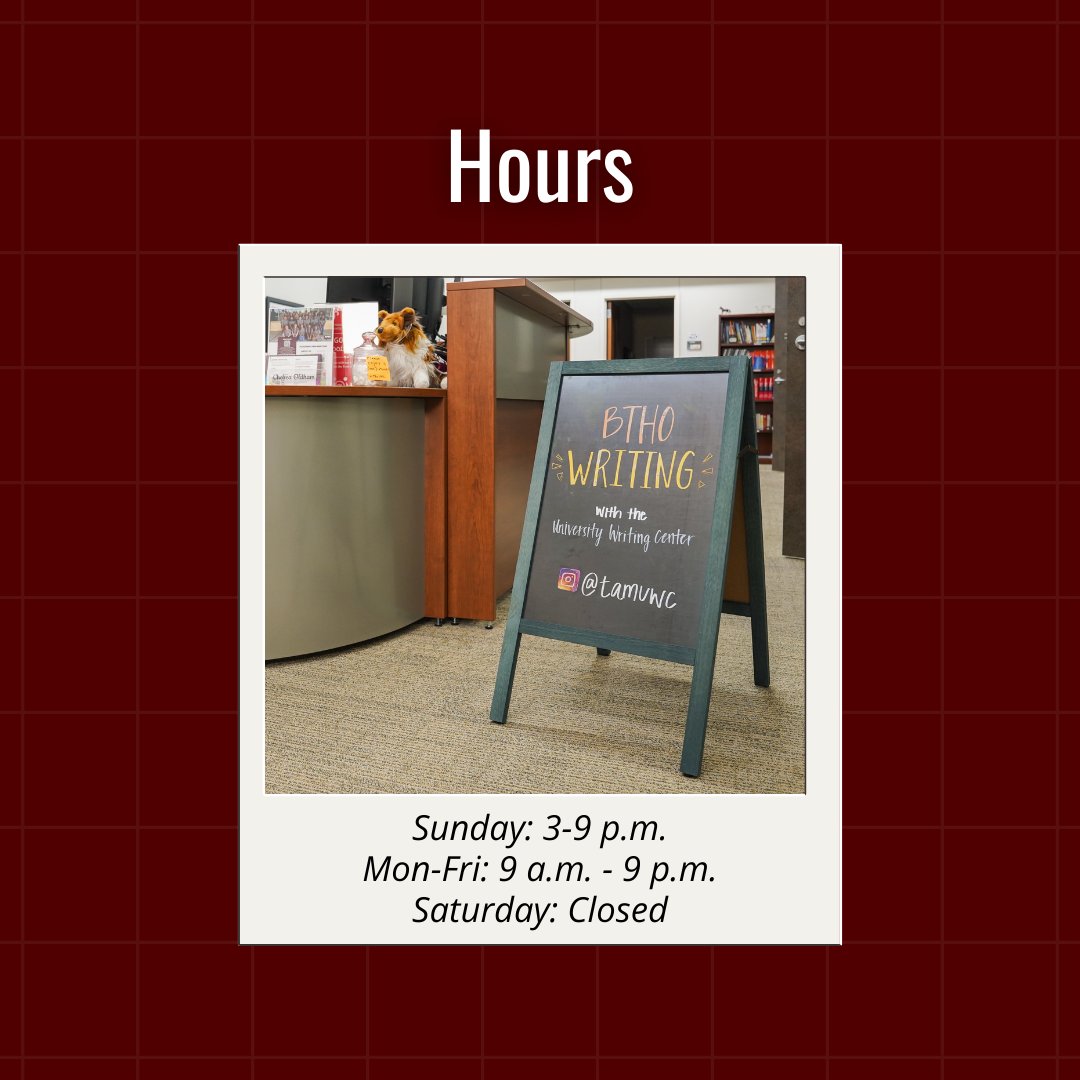 tamu_daa's tweet image. The University Writing Center is an amazing academic resource available to all Aggie students. If you need help with anything writing or speaking related, you can book an appointment at uwc.tamu.edu. @tamuwc #AcademicAffairsTAMU #tamuwc