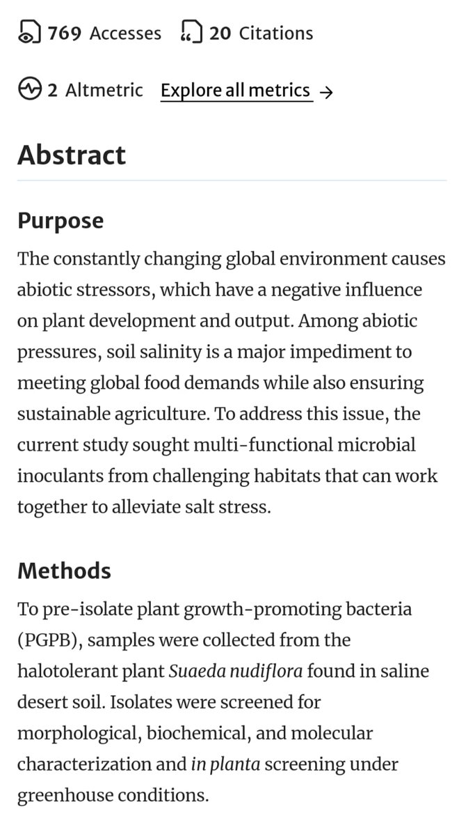 Journal_JSSPN's tweet image. Published
Original Paper
&quot;Multi-trait Halotolerant Plant Growth-promoting Bacteria Mitigate Induced Salt Stress and Enhance Growth of Amaranthus Viridis&quot;

Read at: link.springer.com/article/10.100…