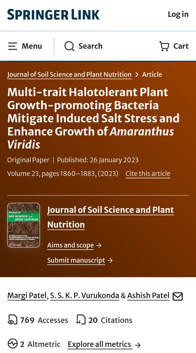 Published
Original Paper
"Multi-trait Halotolerant Plant Growth-promoting Bacteria Mitigate Induced Salt Stress and Enhance Growth of Amaranthus Viridis"

Read at: link.springer.com/article/10.100…