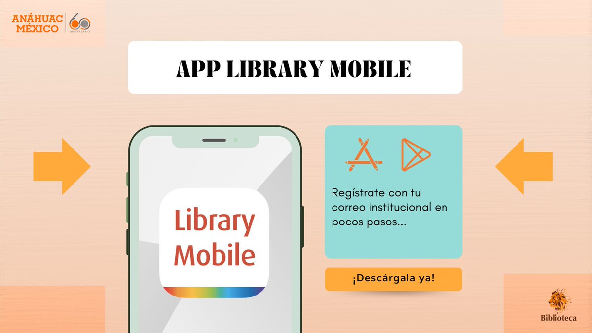 Biblioanahuac's tweet image. ¡La biblioteca en la palma de tu mano! 📱📚 

Con #LibraryMobile, accede a todos los recursos de #BiblioAnáhuac desde cualquier lugar. 🚀 Descarga nuestra app ya en App Store o Google Play y lleva tu estudio al siguiente nivel.