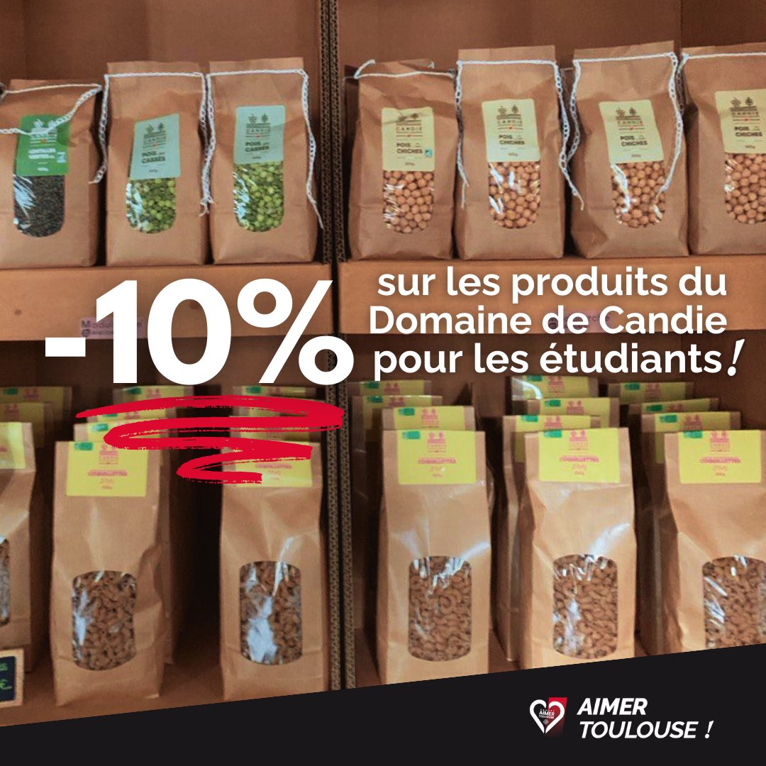 Toute l'année, les étudiants bénéficient de 10% de réduction sur les produits du domaine de la mairie de <a href="/Toulouse/">Toulouse - Mairie et Métropole</a> . Avec <a href="/jlmoudenc/">Jean-Luc Moudenc</a>, nous affirmons notre engagement pour un accès à une alimentation de qualité pour tous ! #Toulouse #Bienmanger #Engagement